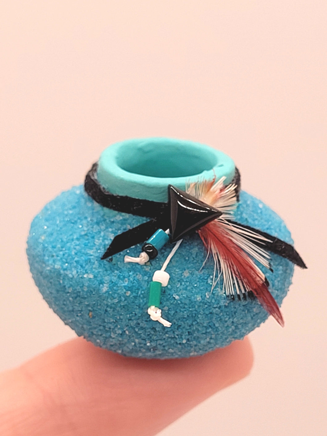 Blue Vase with Feather Detailing