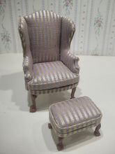 Load image into Gallery viewer, 2pc Striped Light Pink &amp; Purple Arm Chair and Foot Stool
