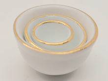 Load image into Gallery viewer, Dollhouse Miniature ~ 3pc Set of Stacking Porcelain Bowls with Gold Rim
