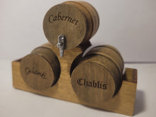 Load image into Gallery viewer, Medium - Cabernet, Chianti, and Chablis Barrels on Wooden Holder

