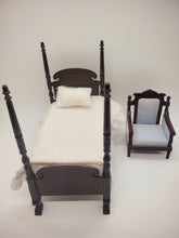 Load image into Gallery viewer, Mahogany Bed with Wardrobe &amp; Blue Chair Set
