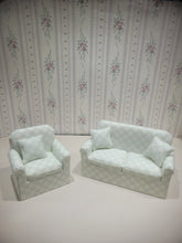 Load image into Gallery viewer, 2pc White &amp; Blue Polka Dot with Pillows
