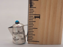 Load image into Gallery viewer, Dollhouse Miniature ~ 1:12 Scale, 6pc Sterling Silver w/ Mexican Turquoise Detailing Set + Silver Cowboy Statue
