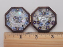 Load image into Gallery viewer, 1½&quot; Sailor&#39;s Valentine – &#39;Love&#39; in Heart with Blue Flowers – by Pam Friend
