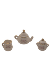 Load image into Gallery viewer, Nancy Duden – 3pc Porcelain Tea Set with Pot, Sugar Jar, and Milk Pitcher
