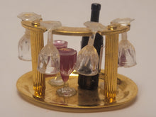 Load image into Gallery viewer, Brass Wine Holder with Red Wine Bottle and Glasses
