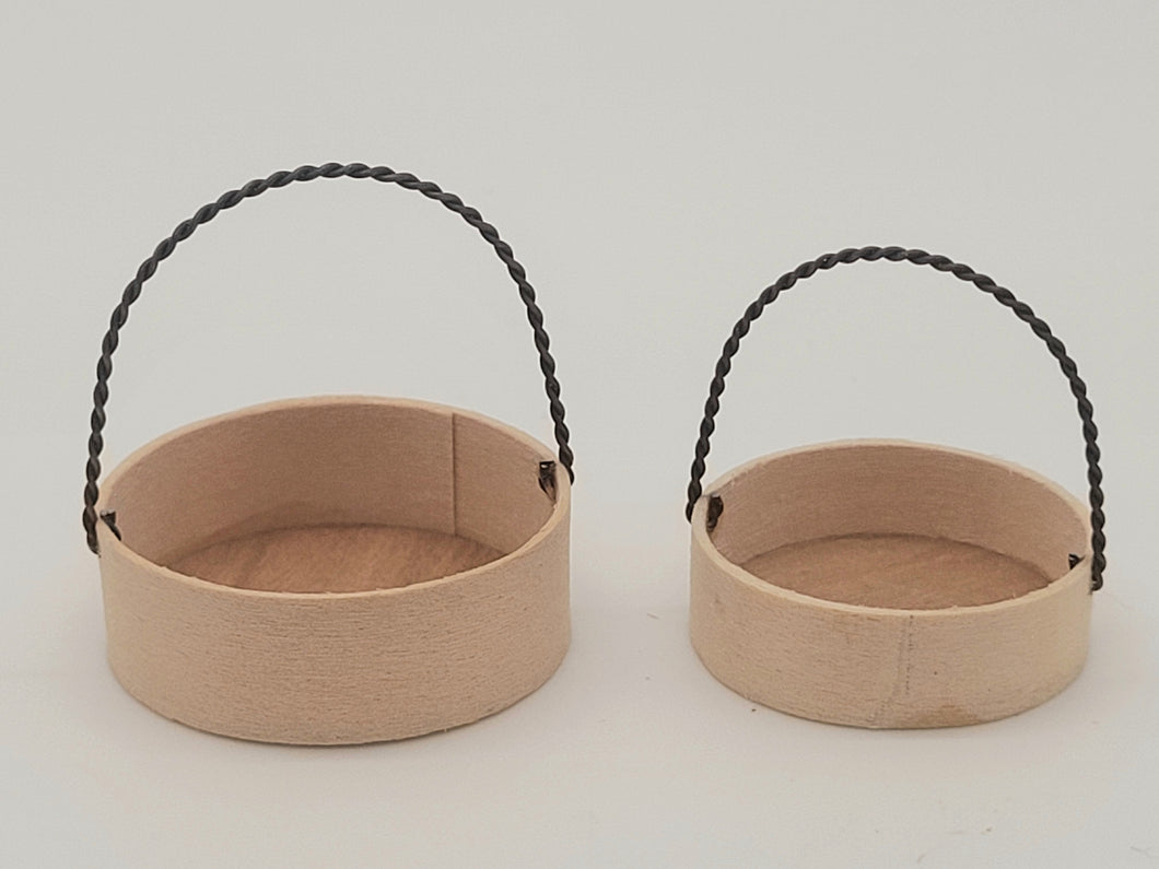 Al Chandronnait - 2 Piece Set Round Wooden Basket with Wire Handle