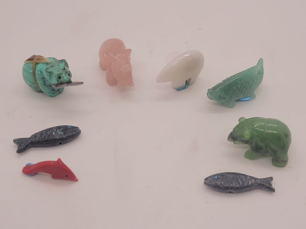 Dollhouse Miniature ~ 1:12 Scale, 8pc Set of Carved Stone Animals