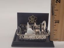 Load image into Gallery viewer, Dollhouse Miniature ~ 1:12 Scale, Floral Fairy Plates in Dish-Drying Rack, by Reutter Porcelain
