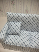 Load image into Gallery viewer, Blue &amp; White Connecting Dots Couch w/ 2 Pillows
