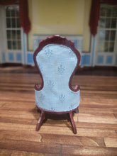 Load image into Gallery viewer, Handmade Ornate Light Blue Side Chair w/ Dark Walnut Wood
