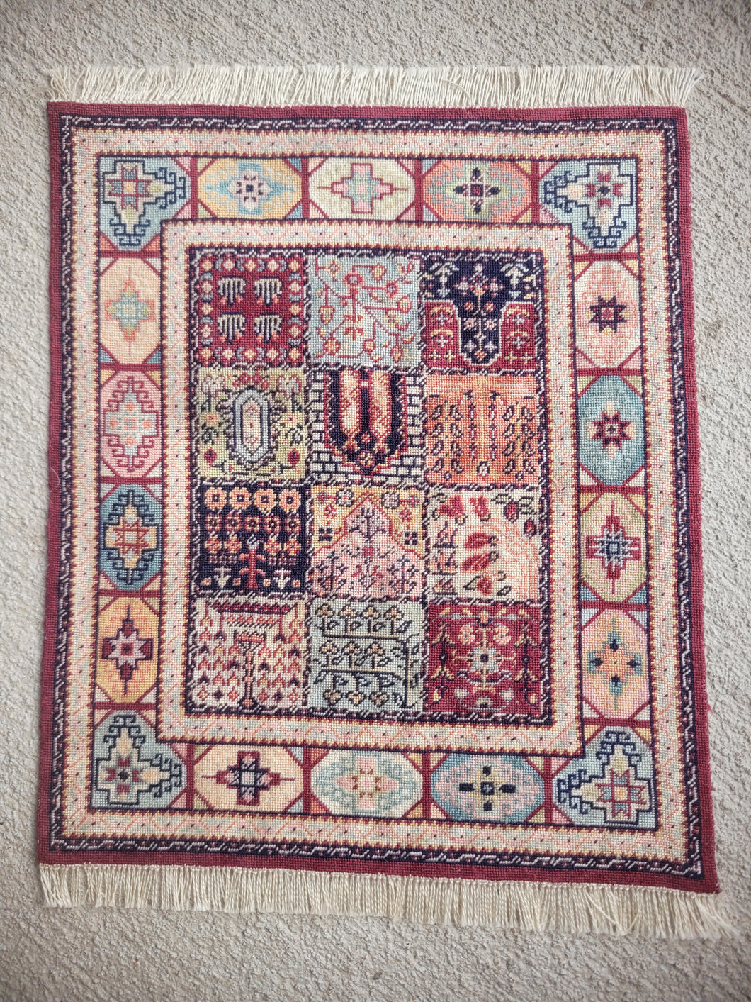 Dollhouse Miniature ~ Petit Point Tribal-Inspired Squares Rug - Ursula Sauerberg
