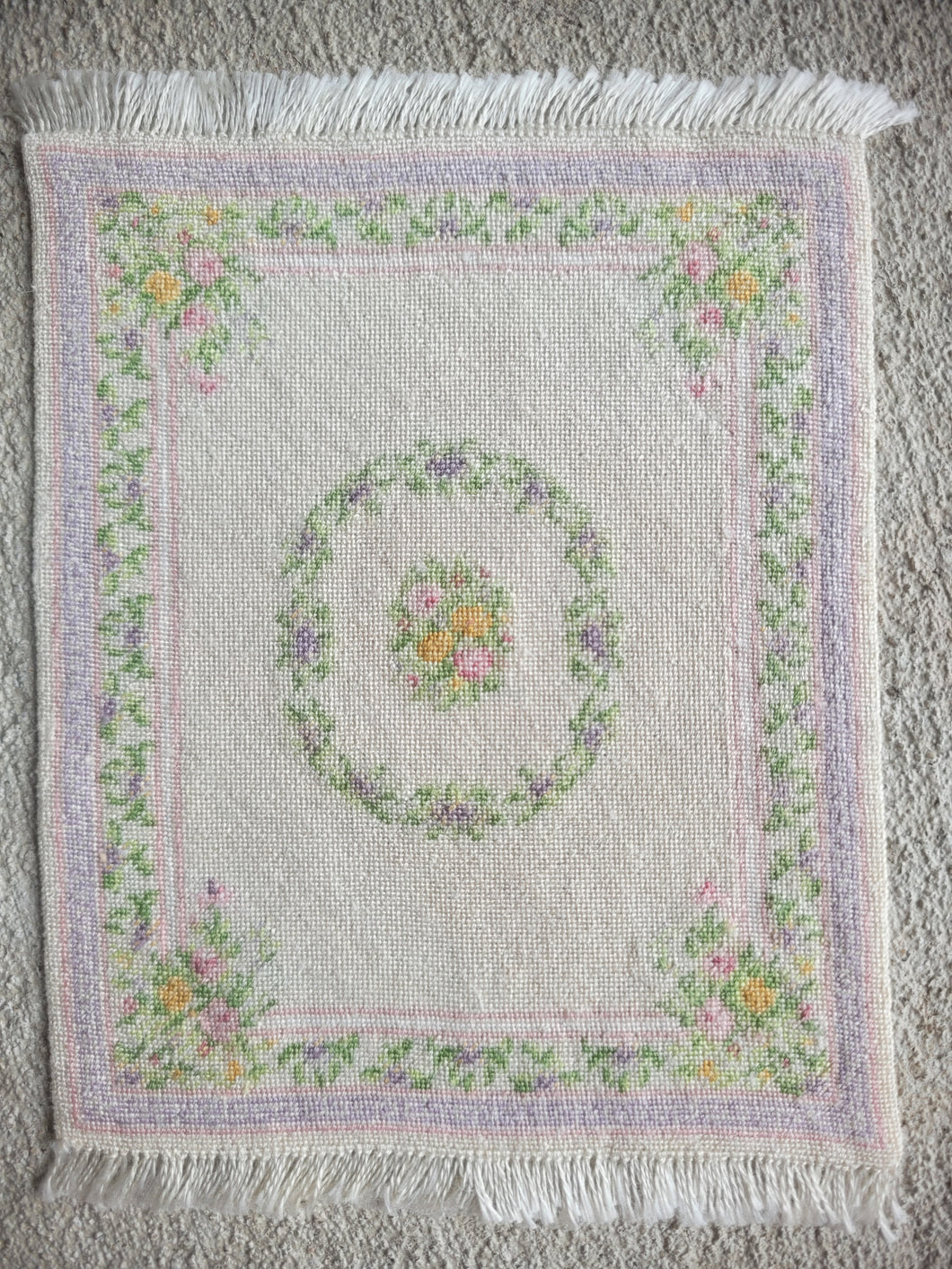 Dollhouse Miniature ~ Petit Point Pastel Flowers and Leaves in Elegant Style Rug - Ursula Sauerberg