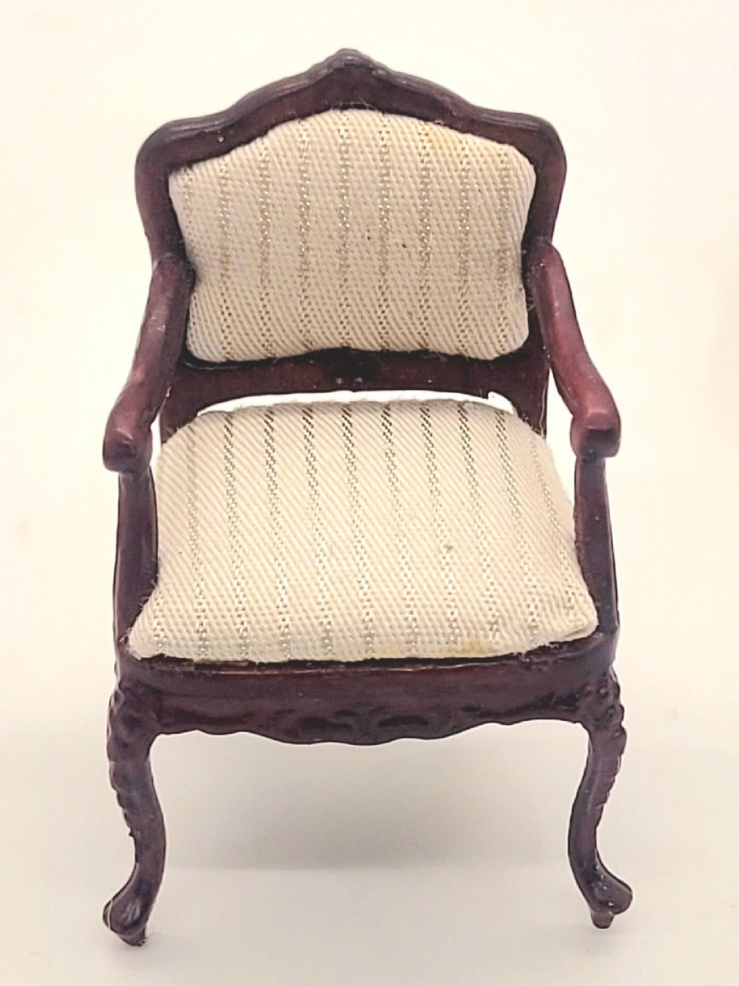 Dollhouse Miniature ~ 1:24 Scale, Striped Beige Mahogany Chair