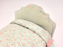 Load image into Gallery viewer, Dollhouse Miniature ~ 1:24 Scale, Green Floral Bed with Lace Detailing
