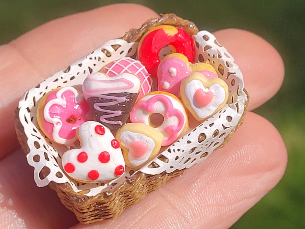 Valentine's Day Cookies in Basket with Lace