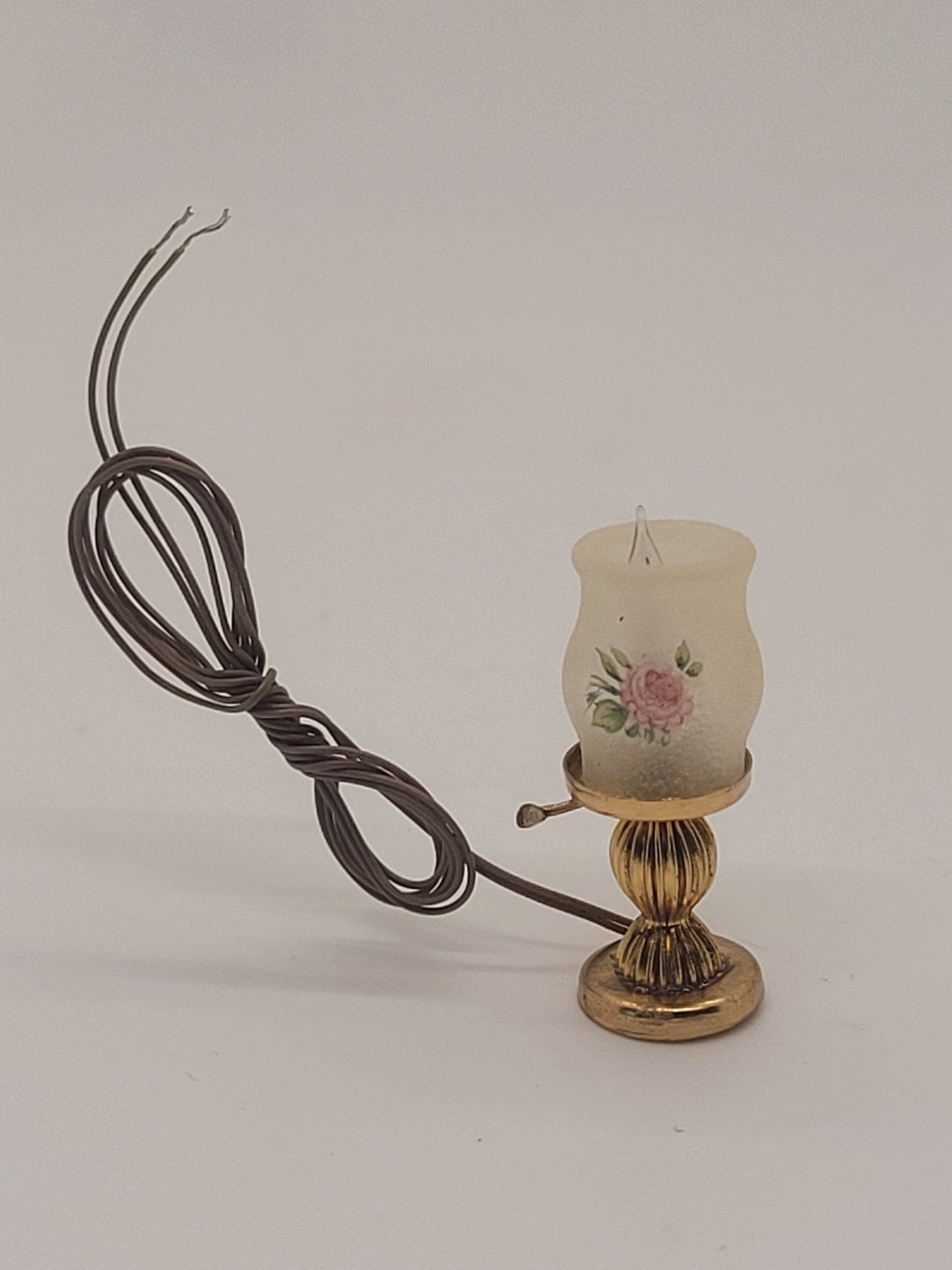Dollhouse Miniature ~ Rose Table Lamp with Gold Stand by Lighting Bug