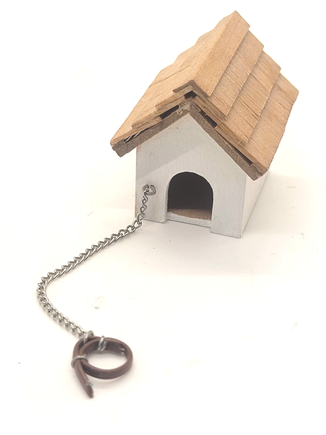 Dollhouse Miniature ~ 1:24 Scale, Dog House with Metal Chain and Leather Collar - By Bill & Leona