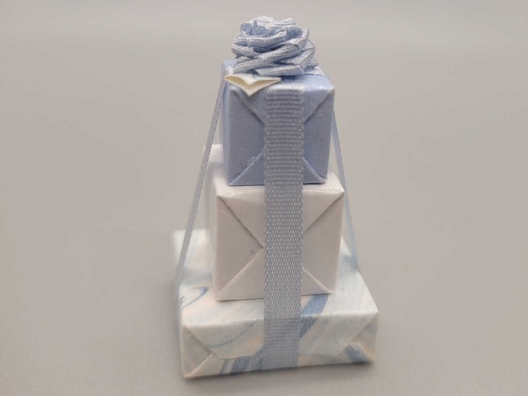 3 Tier Blue & White Wrapped Presents with Bow - by Cheryl Warder