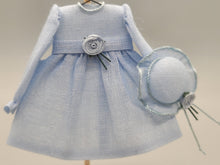 Load image into Gallery viewer, Light Blue Long-Sleeve Dress with Matching Hat – by Cheryl Warder
