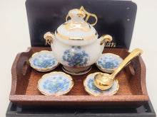 Load image into Gallery viewer, Dollhouse Miniature ~ 1:12 Scale, Blue Forget-Me-Not Soup Set by Reutter Porcelain
