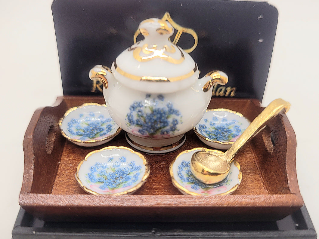 Dollhouse Miniature ~ 1:12 Scale, Blue Forget-Me-Not Soup Set by Reutter Porcelain