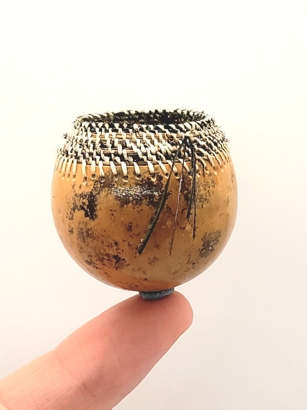 Dollhouse Miniature ~ 1:12 Scale, Carved Gourd Basket with String Detailing