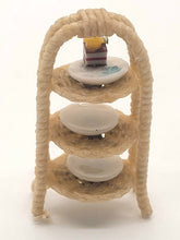 Load image into Gallery viewer, Dollhouse Miniature ~ 1:24 Scale, 3 Tier Wicker Display with Plates and 1 Dessert Cake
