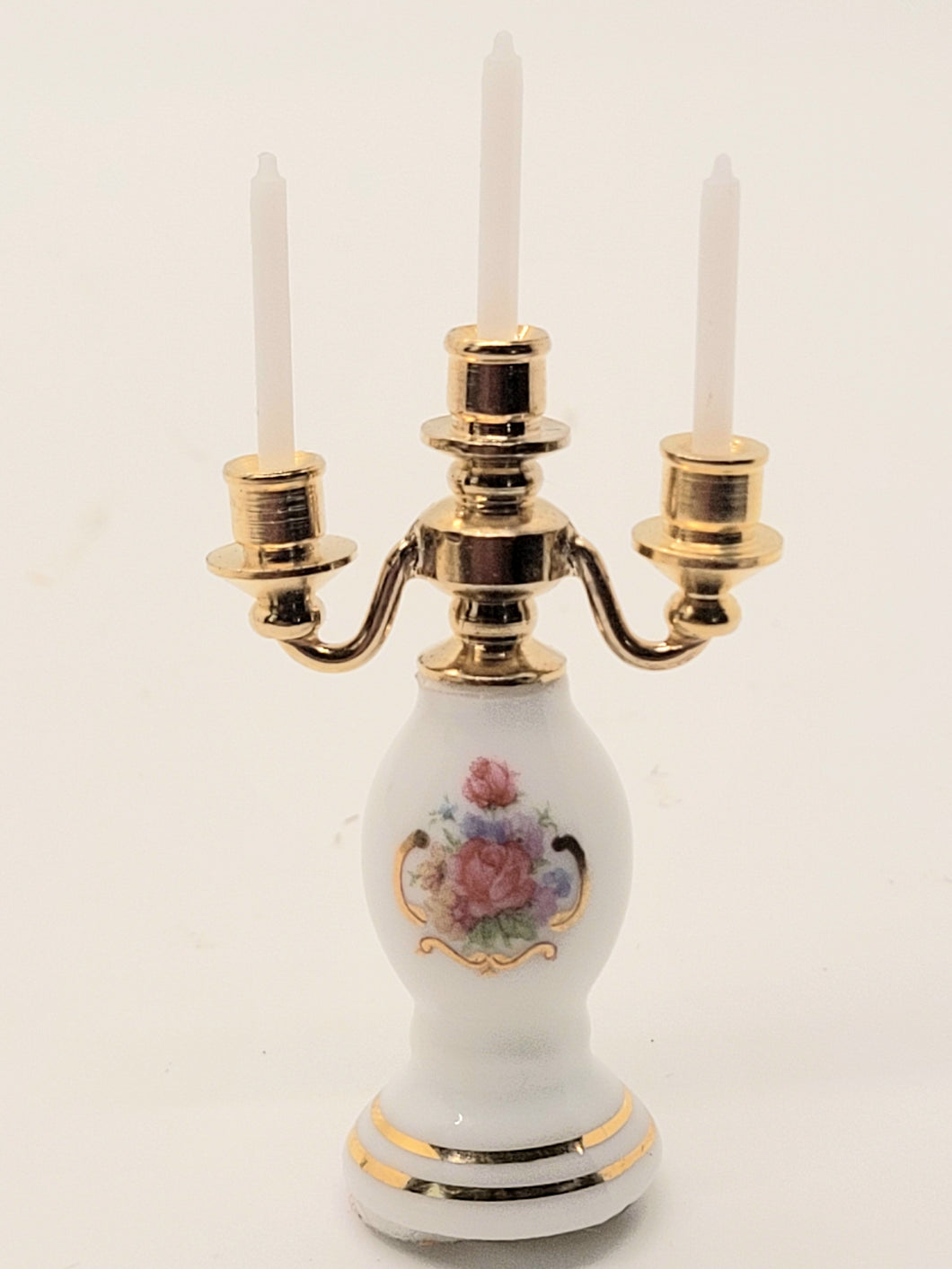 Dollhouse Miniature ~ Floral Porcelain Candle Holder