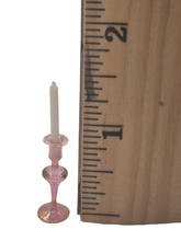 Load image into Gallery viewer, Glass Craft – Handblown Pink Glass Candlestick Holder with Candle
