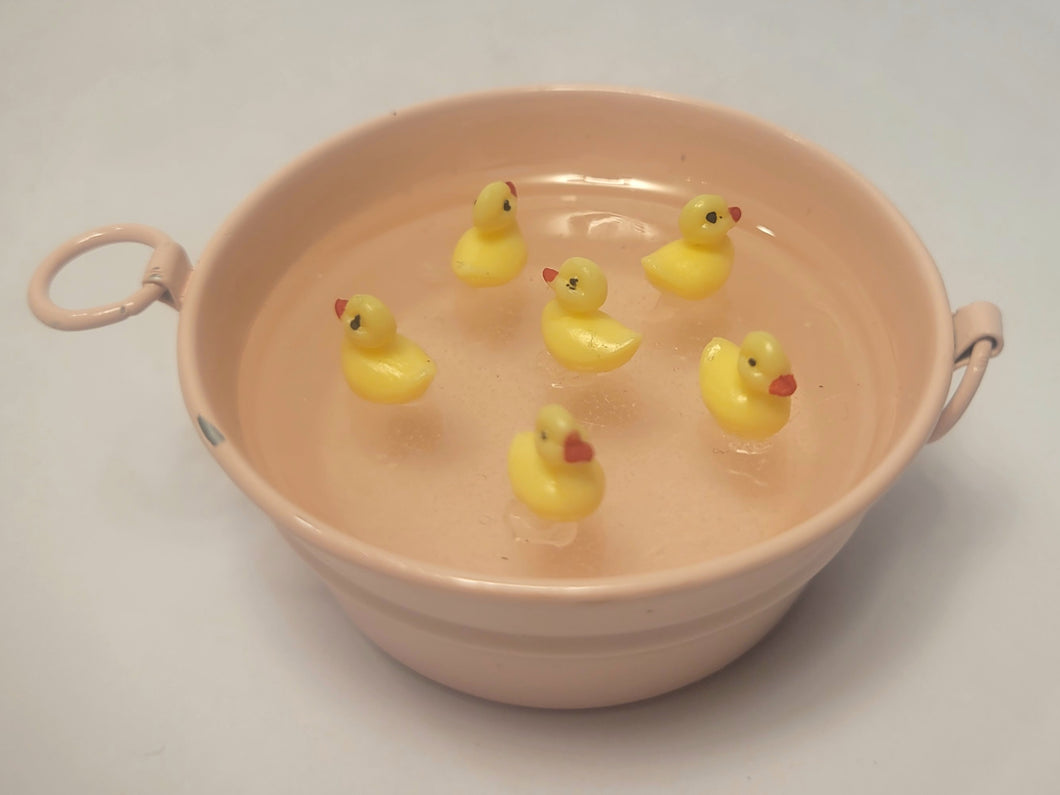 Ducklings in Pink Galvanized Bucket