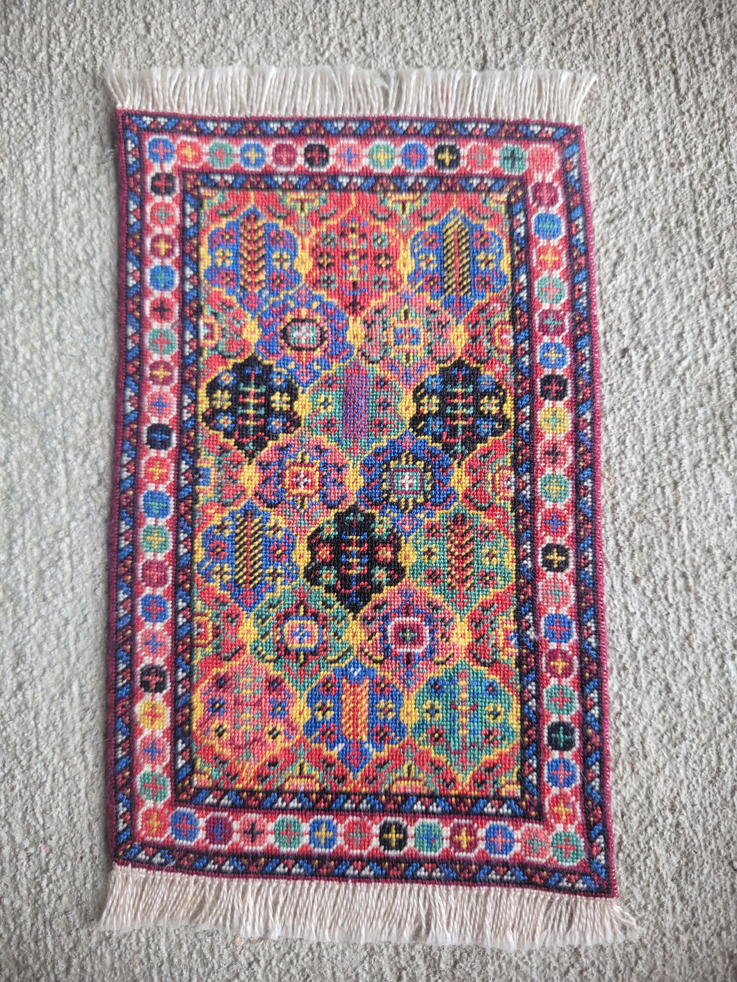 Dollhouse Miniature ~ Petit Point Hamadan Oriental Multicolored Rug - Ursula Sauerberg