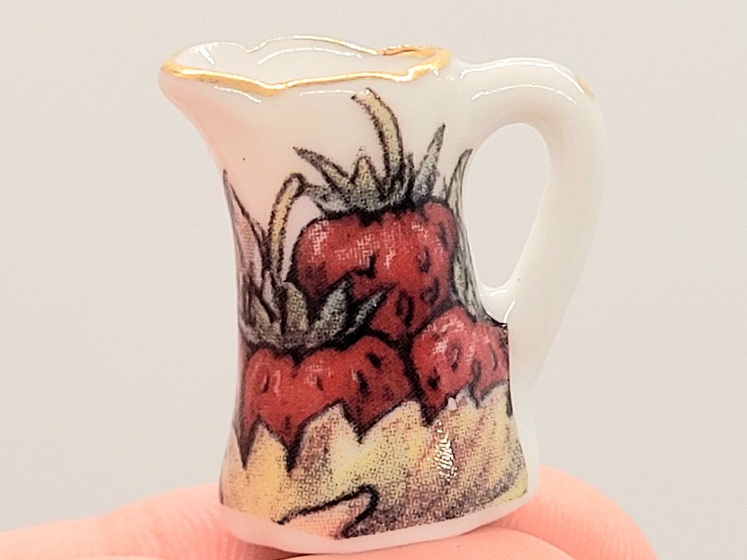 Dollhouse Miniature ~ Reutter Porcelain Strawberry Bushel Pitcher