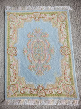 Load image into Gallery viewer, Dollhouse Miniature ~ Petit Point Pastel Blue Rug with Regal Baroque Border - Ursula Sauerberg
