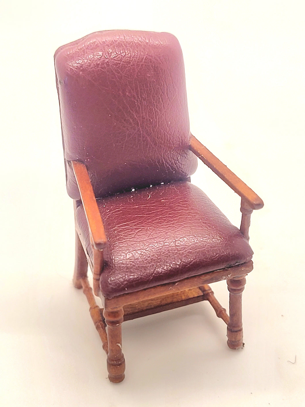 Dollhouse Miniature ~ 1:24 Scale, Wooden Chair with Burgundy Leather by JBM