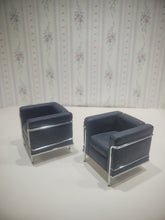 Load image into Gallery viewer, 2 Black Faux Leather Chrome Art Deco Living Room Chairs
