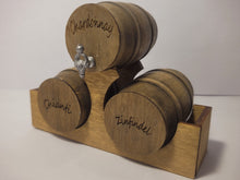 Load image into Gallery viewer, Medium - Chardonnay, Chianti, and Zinfandel Barrels on Wood Holder
