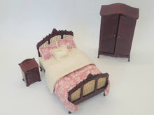 Load image into Gallery viewer, Dollhouse Miniature ~ 1:24 Scale, Taylor Jade Bed and Bespaq Wardrobe 3pc Bedroom Set

