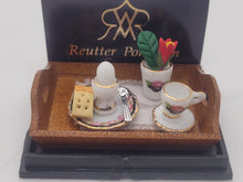 Load image into Gallery viewer, Dollhouse Miniature ~ 1:12 Scale, Breakfast Tray with Black Rose China Pattern - By Reutter Porcelain
