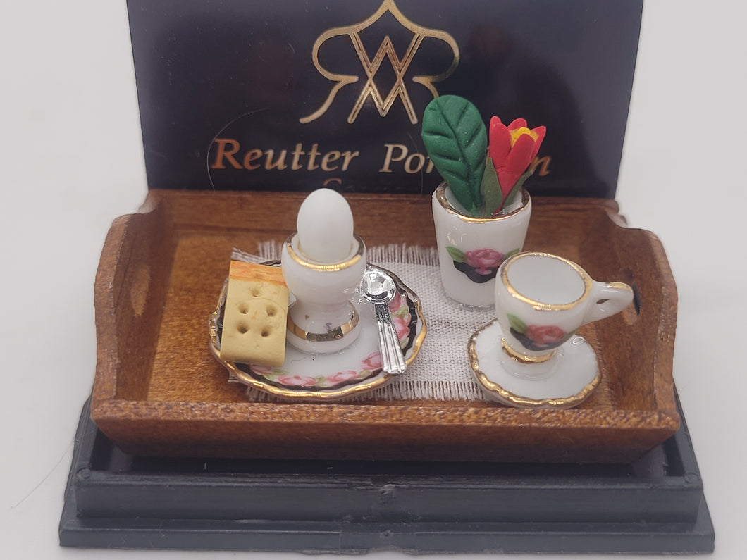 Dollhouse Miniature ~ 1:12 Scale, Breakfast Tray with Black Rose China Pattern - By Reutter Porcelain