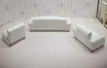 Load image into Gallery viewer, Bespaq 3 Piece White Leather Sofa Set with Two Chairs Couch Living Room Pre Owned Art Deco Modern
