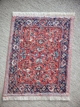 Load image into Gallery viewer, Dollhouse Miniature ~ Petit Point Persian-Inspired Rug with Red Ground, Navy Accents, and Detailed Border Work  - Ursula Sauerberg
