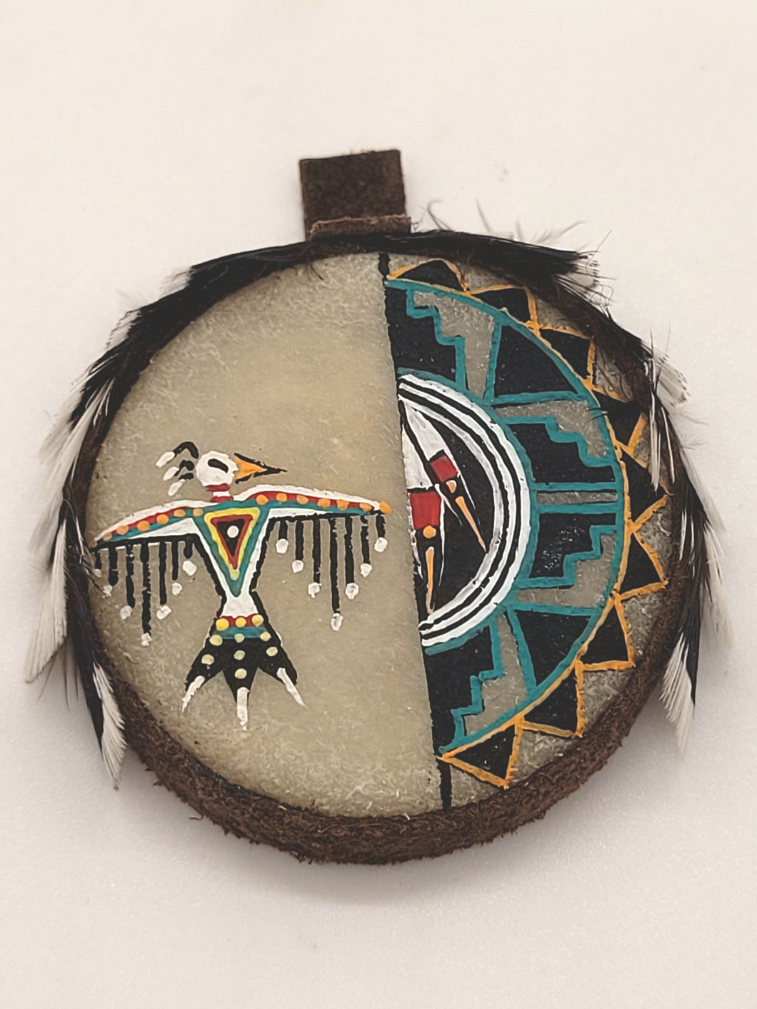 Dollhouse Miniature ~ 1:12 Scale, Decorated Tambourine with Feathers and Painting