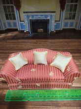 Load image into Gallery viewer, 2pc Red Striped Living Room Set, Couch &amp; Chair w/ Pillows
