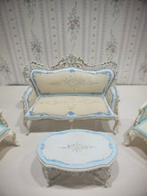 Load image into Gallery viewer, 4pc Bespaq Blue Floral &amp; White Living Room Set
