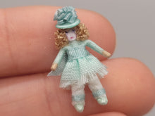 Load image into Gallery viewer, ¾&quot; Doll in Teal Blue Dress and Fancy Hat – By Cheryl Warder
