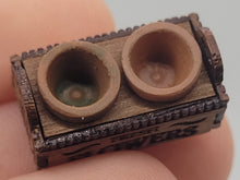 Load image into Gallery viewer, Dollhouse Miniatures ~ ½&quot; Scale Wooden Flower Pot Holder with 2 Pots
