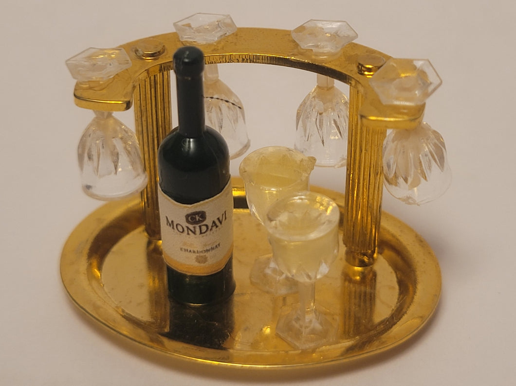 Brass Wine Holder with Wine and Glasses