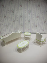 Load image into Gallery viewer, Hannison Formal 4 Piece Green &amp; White Hand Painted Living Room Couch , Chair, Coffee, Side Table Set
