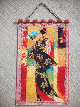 Load image into Gallery viewer, Dollhouse Miniature ~ Petit Point Geisha with Fan Hanging Tapestry - Ursula Sauerberg
